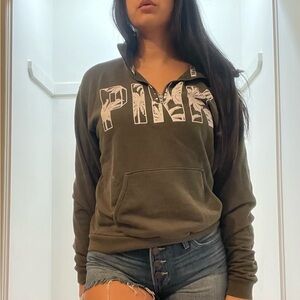 🌴 Women’s Military Green Quarter-Zip Sweater by PINK – Size XS 🌴